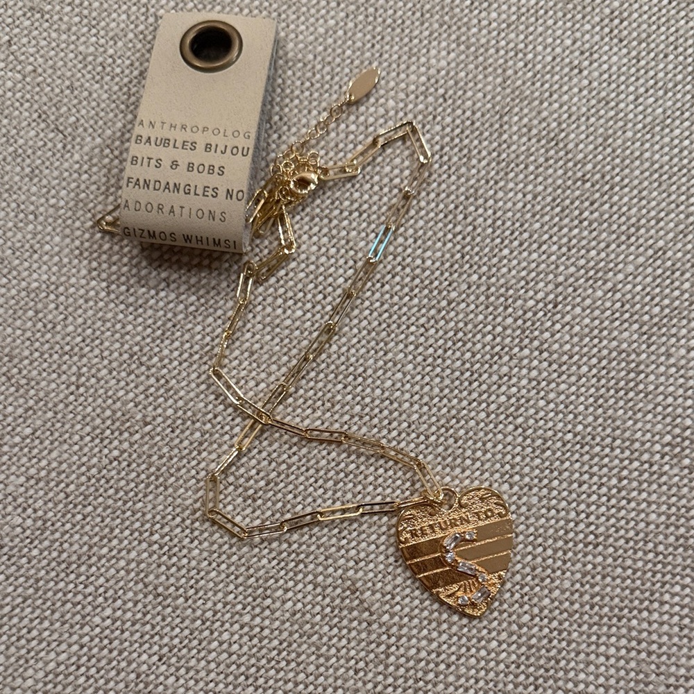 Anthropologie Gold Heart Initial S Pendant Necklace NWT